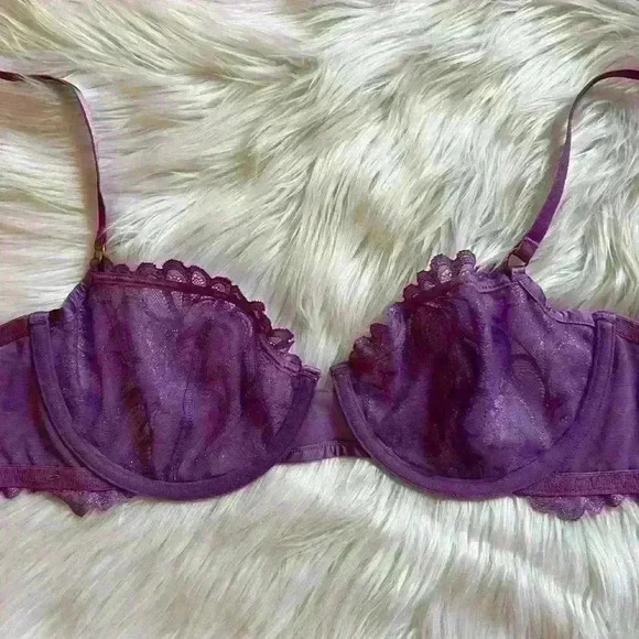 Savage x Fenty Unlined Lace Demi Bra 38C Purple - Picture 3 of 6